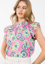 Load image into Gallery viewer, THML- Pink Ikat Ruffle Top {XS-L}
