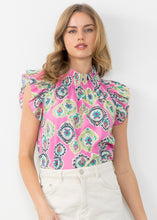 Load image into Gallery viewer, THML- Pink Ikat Ruffle Top {XS-L}