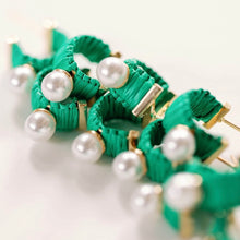 Load image into Gallery viewer, St. Armand’s Mini Raffia Pearl Green Hoops