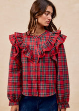 Load image into Gallery viewer, Plaid Ruffle Button Up Top