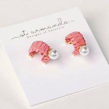Load image into Gallery viewer, St. Armand’s Mini Raffia Pearl Pink Hoops