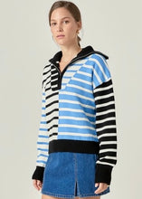 Load image into Gallery viewer, Mixed Stripe Half Zip Sweater