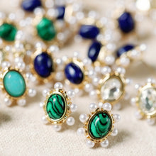 Load image into Gallery viewer, St. Armands Malachite/Pearl Oval Studs