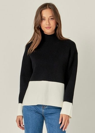 Two Tone Mock Neck Sweater