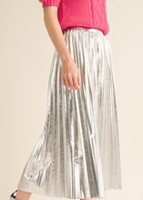 Load image into Gallery viewer, Silver Pleated Midi Skirt