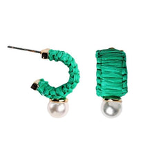 Load image into Gallery viewer, St. Armand’s Mini Raffia Pearl Green Hoops
