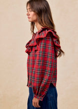 Load image into Gallery viewer, Plaid Ruffle Button Up Top