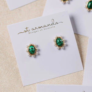 St. Armands Malachite/Pearl Oval Studs