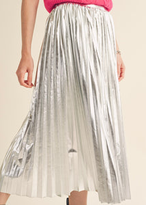 Silver Pleated Midi Skirt