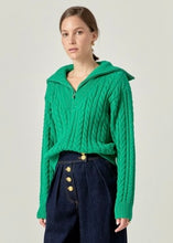 Load image into Gallery viewer, Green Cable Half Zip Sweater