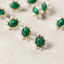 Load image into Gallery viewer, St. Armands Malachite/Pearl Oval Studs