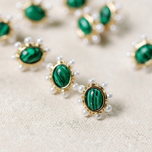 St. Armands Malachite/Pearl Oval Studs