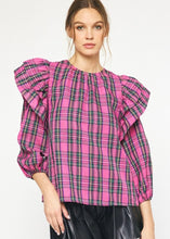 Load image into Gallery viewer, Pink Plaid Ruffle Sleeve Top