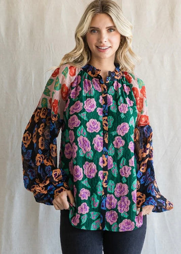 Teresa Floral Blocked Top