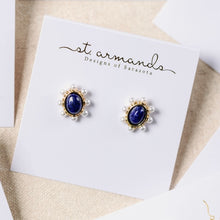 Load image into Gallery viewer, St. Armands Lapis/Pearl Oval Studs