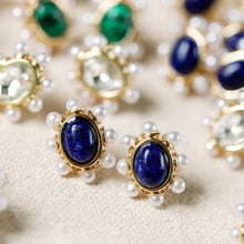 Load image into Gallery viewer, St. Armands Lapis/Pearl Oval Studs