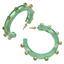 Load image into Gallery viewer, Jadeite Resin + Rhinestone Studded Color Hoops