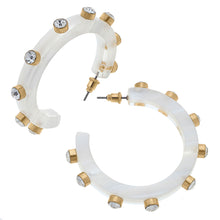 Load image into Gallery viewer, White Opaque Resin + Rhinestone Studded Color Hoop