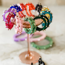 Load image into Gallery viewer, Pink Resin + Rhinestone Studded Color Hoops