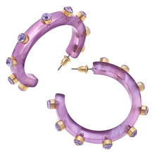 Load image into Gallery viewer, Lavender Resin + Rhinestone Studded Color Hoop