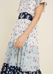 Mixed Floral Tiered Midi Dress