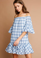 Load image into Gallery viewer, Blue Plaid Ruffled Dress