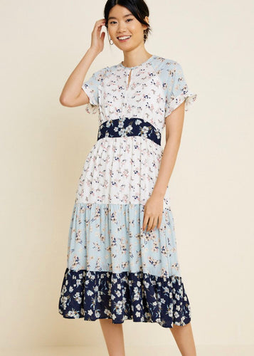 Mixed Floral Tiered Midi Dress