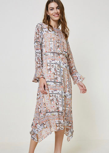 Printed Patchwork Midi Dress