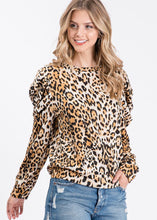 Load image into Gallery viewer, Leopard Puff Sleeve Knit Top