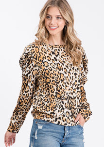 Leopard Puff Sleeve Knit Top