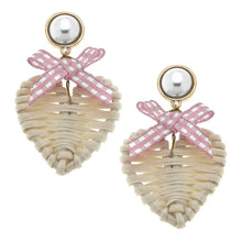 Load image into Gallery viewer, Pink Gingham Rattan Heart Earrings