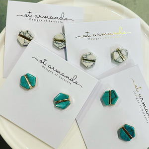 St. Armands White Marble Hex Studs
