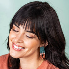 Load image into Gallery viewer, Ava Blush/Teal Block Fringe Bead Earrings