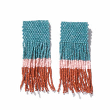 Load image into Gallery viewer, Ava Blush/Teal Block Fringe Bead Earrings